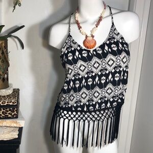 Bohemian Festival‎ Santa Fe Fringe Trimmed Racerback Tank Top Sz S